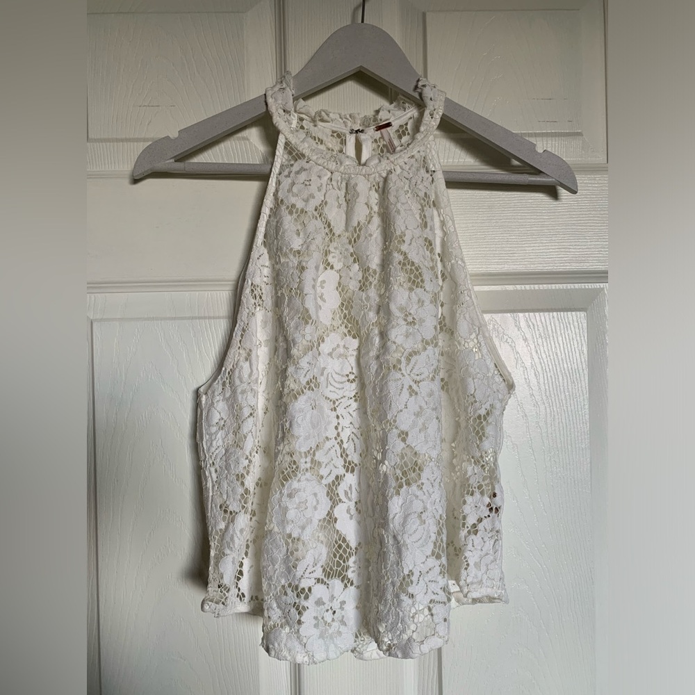 Free People white lace high neck tank top